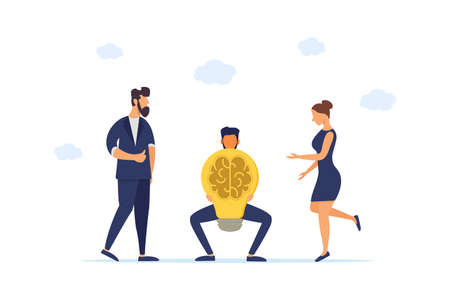 creative thinking. Team brainstorming, idea management, project management, new idea generation, start-up collaboration, solution search. flat style. vector illustration.のイラスト素材