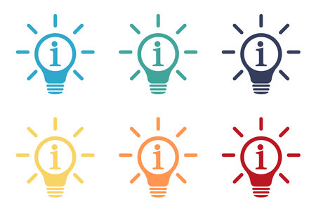 Set of information light bulb icons, idea and answer. Success concept. Lamp. Web design.のイラスト素材