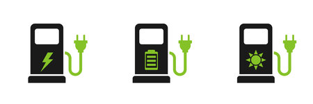 Electric gas station icons set. Fuel signs. Illustration.