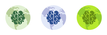 Planet Earth and brains. Brainstorming concept. Set of illustrationsのイラスト素材
