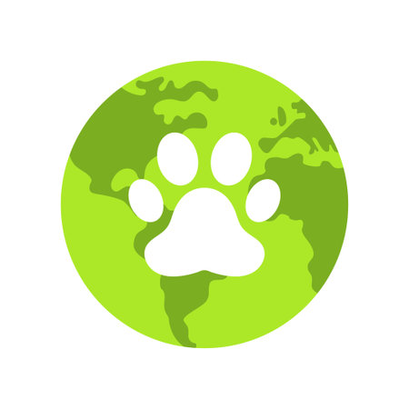 Earth and animal footprint. World animal rights concept. Vector illustration.のイラスト素材