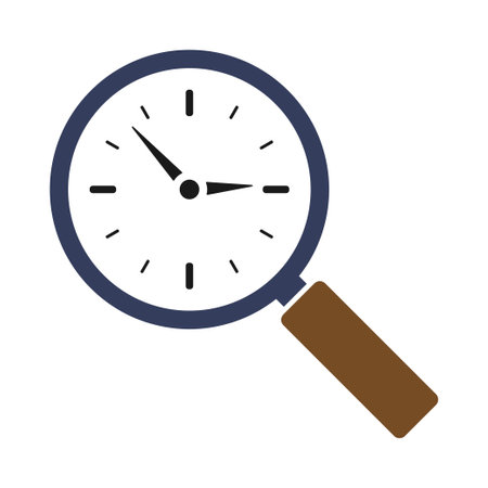 Magnifying glass icon with clock. Vector illustration.のイラスト素材