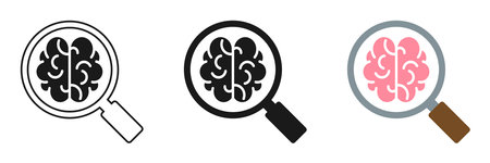 Set of magnifying glass icons with brains. illustrationのイラスト素材