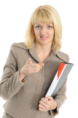  Young woman in business attire holding a folder Isolated on white.の写真素材