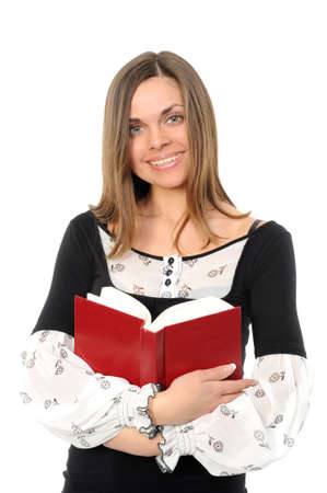 The young girl with long hair and the bookの写真素材