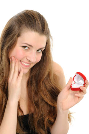    The beautiful woman with the open giftの写真素材