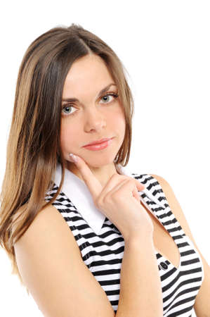 Positive young woman over white backgroundの写真素材