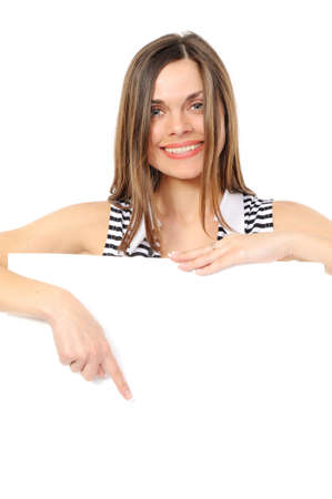  Beautiful  girl holding empty white boardの写真素材