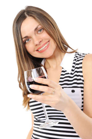 Portrait of beautiful woman with glass red wineの写真素材