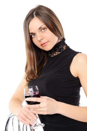   Portrait of beautiful woman with glass red wine の写真素材