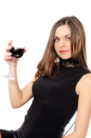   Portrait of beautiful woman with glass red wine の写真素材