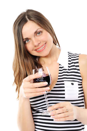  Portrait of beautiful woman with glass red wineの写真素材