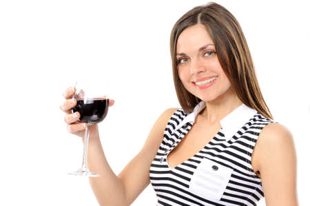Portrait of beautiful woman with glass red wineの写真素材
