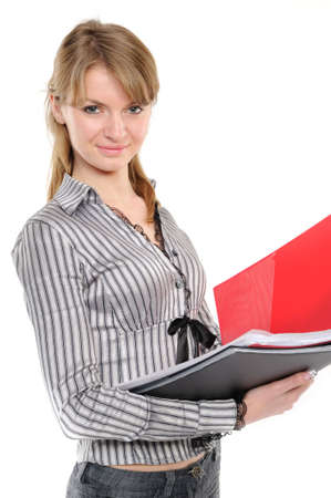  Beautiful confident woman with a folder on a white background
の写真素材