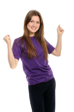 Young attractive woman with weights isolated on white background の写真素材