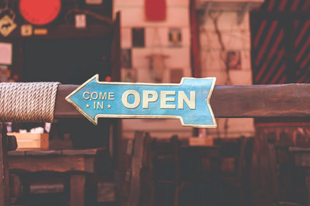 arrow with inscription open. open signboard