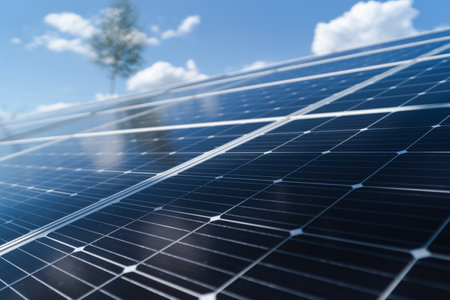 Large solar panel in a power plantの写真素材