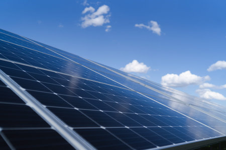 Solar panel on blue sky background
