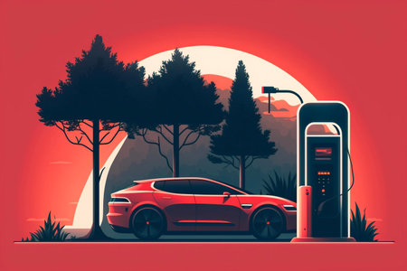 Electric car charging concept. Generative AIの素材