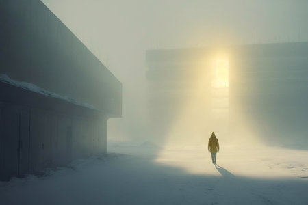 Lonely person goes to the light. Generative AIの素材