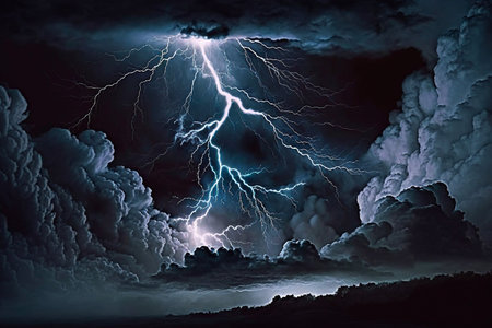 Lightning, thunder cloud, dark cloudy sky, Copy space for your text. Generative AIの素材