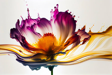Paint in water blobs in the shape of a flower. Generative AIの素材