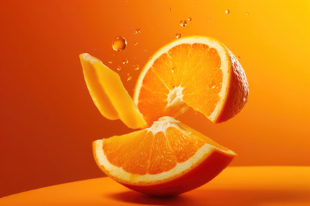 Slice orange fruit on orange background. Generative AIの素材