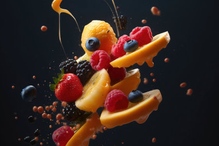 Bunch of fruit falling into the air. Generative AIの素材