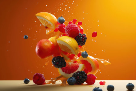 Bunch of fruit falling into the air. Generative AIの素材