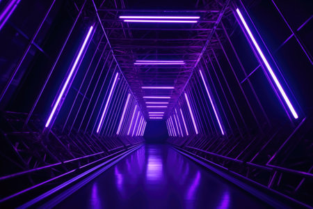 Purple and black light corridor background. Generative AIの素材