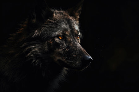 A dark wolf on a matte dark background. Generative AIの素材