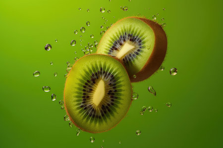 Kiwi splash on solid background. Generative AIの素材