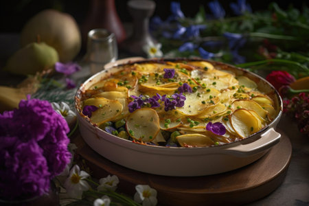 Potato Gratin with Spring Onions. Generative AIの素材