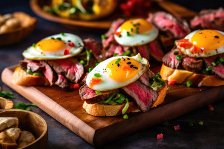 Beef Steak with Fried Egg. Generative AIの素材