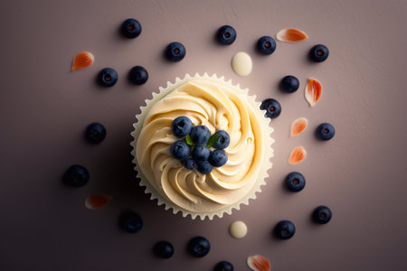 Vanilla cupcake with cream decorated with berries. Generative AIの素材