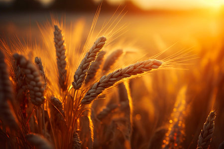 Golden wheat field and sunny day. Generative AIの素材