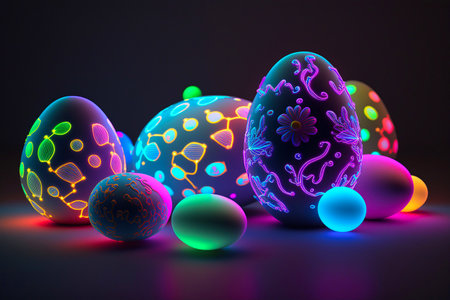 Neon Easter Eggs. Generative AIの素材