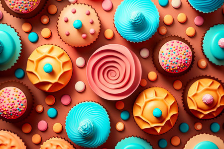 Seamless cupcake pattern. Bakery background or wallpaper. Generative AIの素材