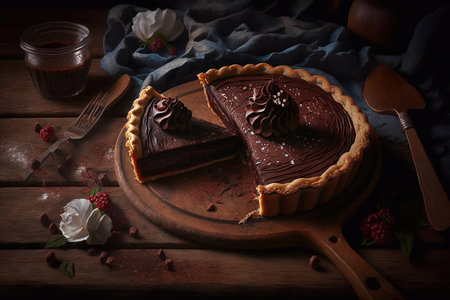 Fresh delicious homemade chocolate cake. Generative AIの素材