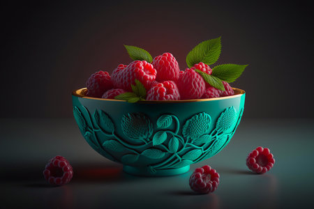 Raspberries in Bowl. Generative AIの素材