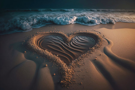 Heart on the sand. Generative AIの素材