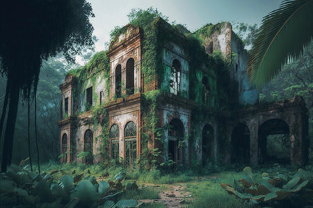 ancient temple in the forest. Generative AIの素材