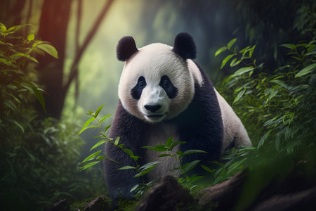 Portrait of a panda in the bamboo forest. Generative AIの素材