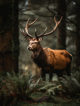 Fallow deer in a dreamy forest scene. Generative AIの素材