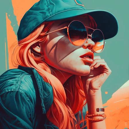 Poster of a woman with a sunglasses. Generative AIの素材