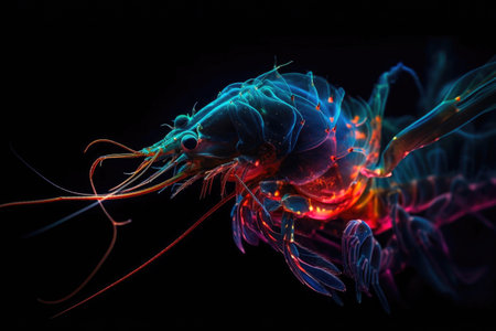 Shrimp Neon Light Glowing. Generative AIの素材