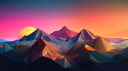 Sunset over the hills. Generative AIの素材