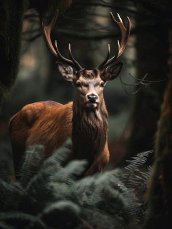 Portrait of majestic red deer stag. Generative AIの素材