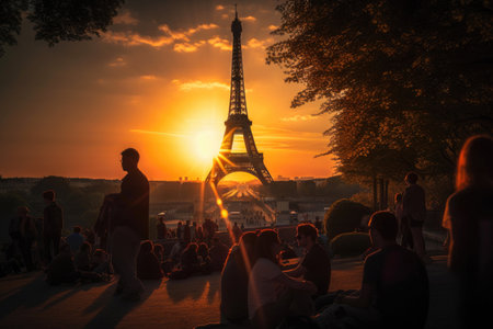 Eiffel Tower in Paris at sunset. Generative AIの素材