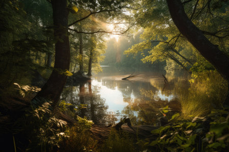 lake in a forest. Generative AIの素材